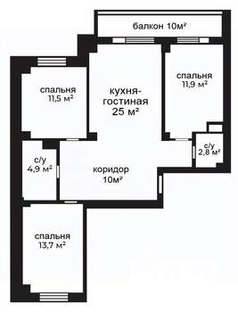 3-к квартира, вторичка, 80м2, 12/18 этаж