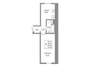 1-к квартира, строящийся дом, 33м2, 1/10 этаж