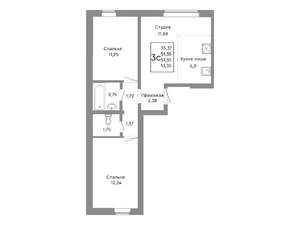 3-к квартира, строящийся дом, 51м2, 1/10 этаж