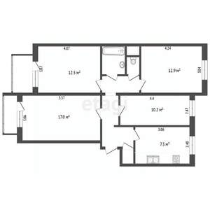 4-к квартира, вторичка, 74м2, 9/10 этаж