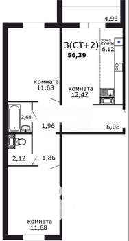 2-к квартира, вторичка, 56м2, 10/18 этаж