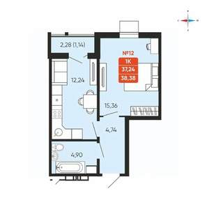 1-к квартира, вторичка, 38м2, 3/18 этаж