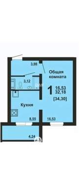 1-к квартира, вторичка, 32м2, 4/10 этаж