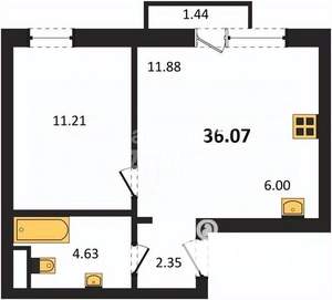 1-к квартира, вторичка, 36м2, 5/10 этаж