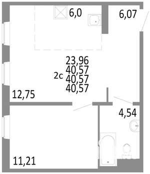 2-к квартира, строящийся дом, 41м2, 2/10 этаж