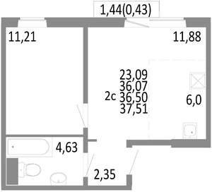 2-к квартира, строящийся дом, 37м2, 5/10 этаж