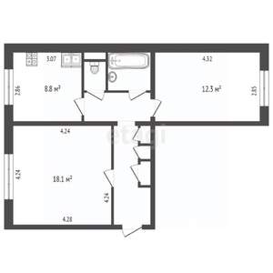 2-к квартира, вторичка, 53м2, 1/10 этаж