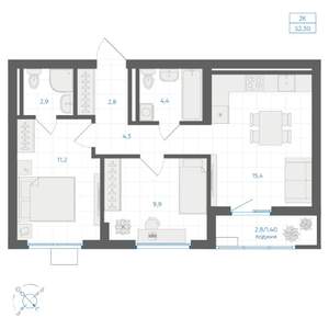 2-к квартира, вторичка, 52м2, 4/10 этаж