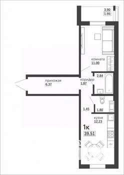 1-к квартира, вторичка, 40м2, 6/10 этаж
