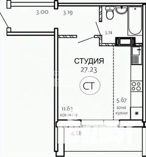 Студия квартира, вторичка, 27м2, 9/10 этаж