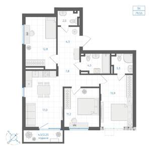 3-к квартира, вторичка, 80м2, 6/8 этаж