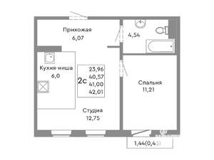 2-к квартира, строящийся дом, 41м2, 8/10 этаж