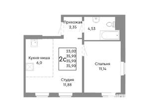 2-к квартира, вторичка, 36м2, 2/10 этаж