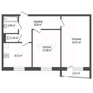 2-к квартира, вторичка, 49м2, 16/19 этаж