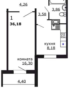1-к квартира, вторичка, 36м2, 2/18 этаж