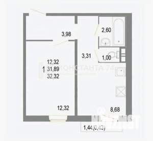 1-к квартира, сданный дом, 34м2, 6/16 этаж