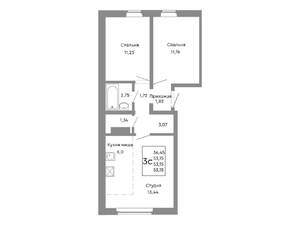 3-к квартира, строящийся дом, 53м2, 1/10 этаж