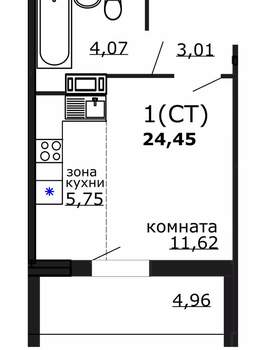 Студия квартира, вторичка, 24м2, 15/18 этаж
