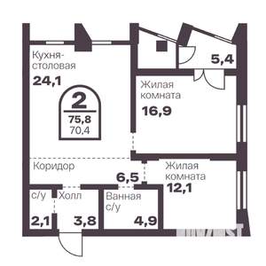 2-к квартира, вторичка, 70м2, 8/24 этаж
