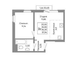 2-к квартира, строящийся дом, 36м2, 9/10 этаж