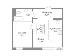 2-к квартира, вторичка, 41м2, 2/10 этаж
