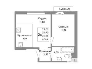 2-к квартира, вторичка, 36м2, 9/10 этаж