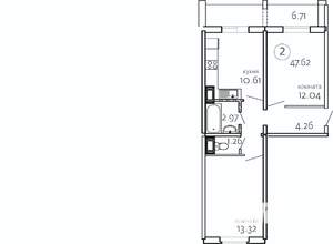 2-к квартира, строящийся дом, 48м2, 8/10 этаж