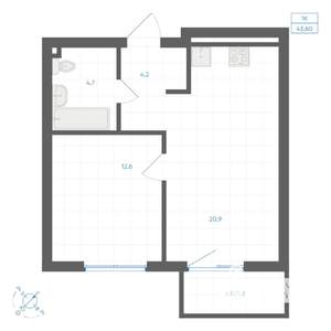 1-к квартира, вторичка, 44м2, 3/9 этаж