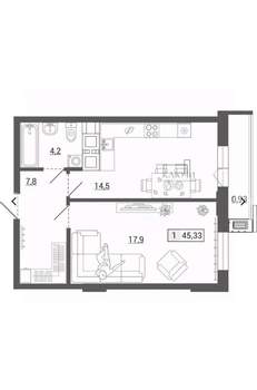 1-к квартира, вторичка, 45м2, 3/30 этаж