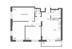 3-к квартира, сданный дом, 86м2, 2/25 этаж