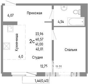 2-к квартира, строящийся дом, 41м2, 7/10 этаж