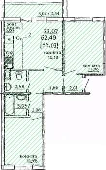 3-к квартира, строящийся дом, 55м2, 5/10 этаж