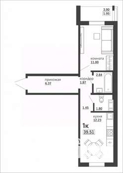 1-к квартира, вторичка, 40м2, 10/10 этаж