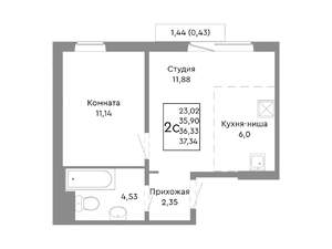 2-к квартира, строящийся дом, 36м2, 5/10 этаж