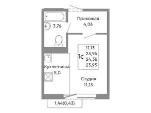 Студия квартира, строящийся дом, 24м2, 6/10 этаж