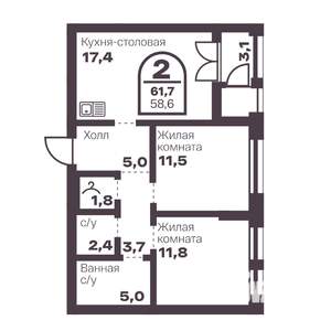 2-к квартира, вторичка, 59м2, 5/24 этаж