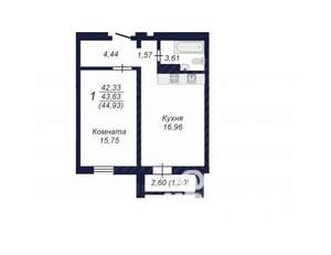 1-к квартира, вторичка, 44м2, 14/15 этаж