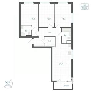 3-к квартира, вторичка, 90м2, 3/18 этаж