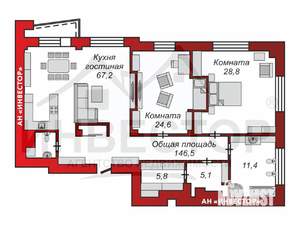 3-к квартира, вторичка, 147м2, 14/22 этаж