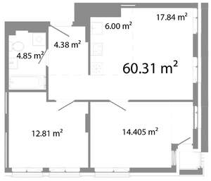 3-к квартира, строящийся дом, 60м2, 23/25 этаж