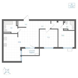 3-к квартира, вторичка, 73м2, 2/9 этаж