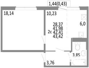 2-к квартира, строящийся дом, 42м2, 3/10 этаж