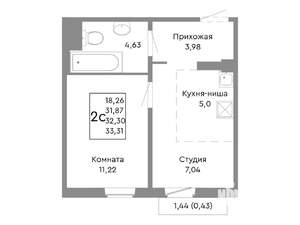 2-к квартира, строящийся дом, 32м2, 5/10 этаж