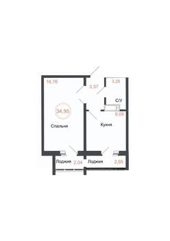 1-к квартира, вторичка, 35м2, 15/16 этаж