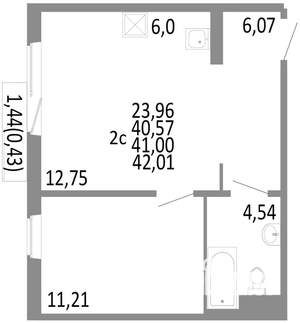 2-к квартира, строящийся дом, 41м2, 9/10 этаж