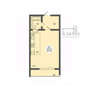 Студия квартира, вторичка, 37м2, 3/25 этаж