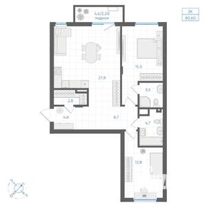 2-к квартира, вторичка, 81м2, 5/9 этаж