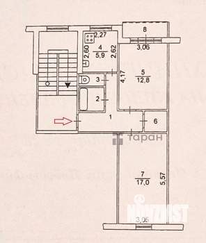 2-к квартира, вторичка, 49м2, 5/5 этаж