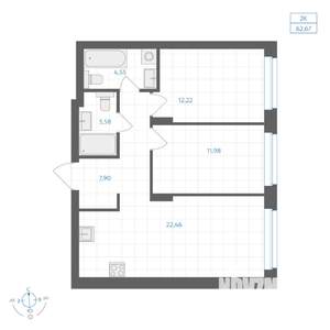 2-к квартира, вторичка, 63м2, 19/30 этаж