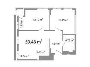 3-к квартира, строящийся дом, 59м2, 19/21 этаж